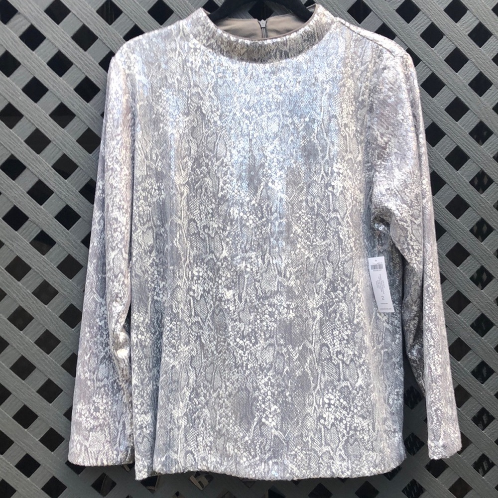 NWT Chico’s Mock Neck Sequin Python Print Top Siz… - image 6